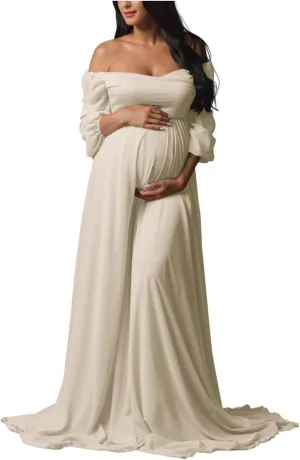 Sevintage Maternity Dress for Photoshoot Long Sleeve Chiffon Elegant Pregnancy Dresses Baby Shower Gowns