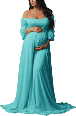 Sevintage Maternity Dress for Photoshoot Long Sleeve Chiffon Elegant Pregnancy Dresses Baby Shower Gowns
