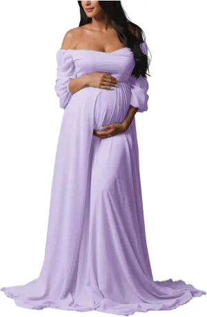 Sevintage Maternity Dress for Photoshoot Long Sleeve Chiffon Elegant Pregnancy Dresses Baby Shower Gowns