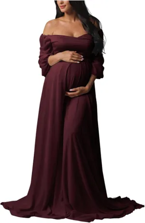 Sevintage Maternity Dress for Photoshoot Long Sleeve Chiffon Elegant Pregnancy Dresses Baby Shower Gowns