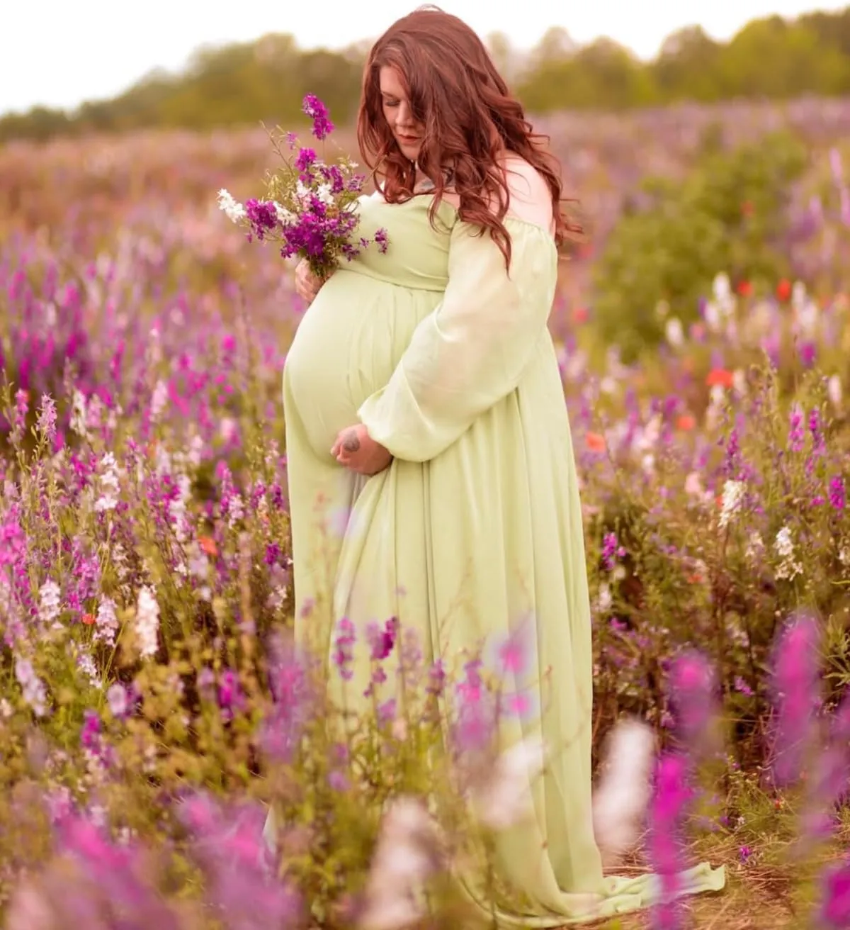 Sevintage Maternity Dress for Photoshoot Long Sleeve Chiffon Elegant Pregnancy Dresses Baby Shower Gowns