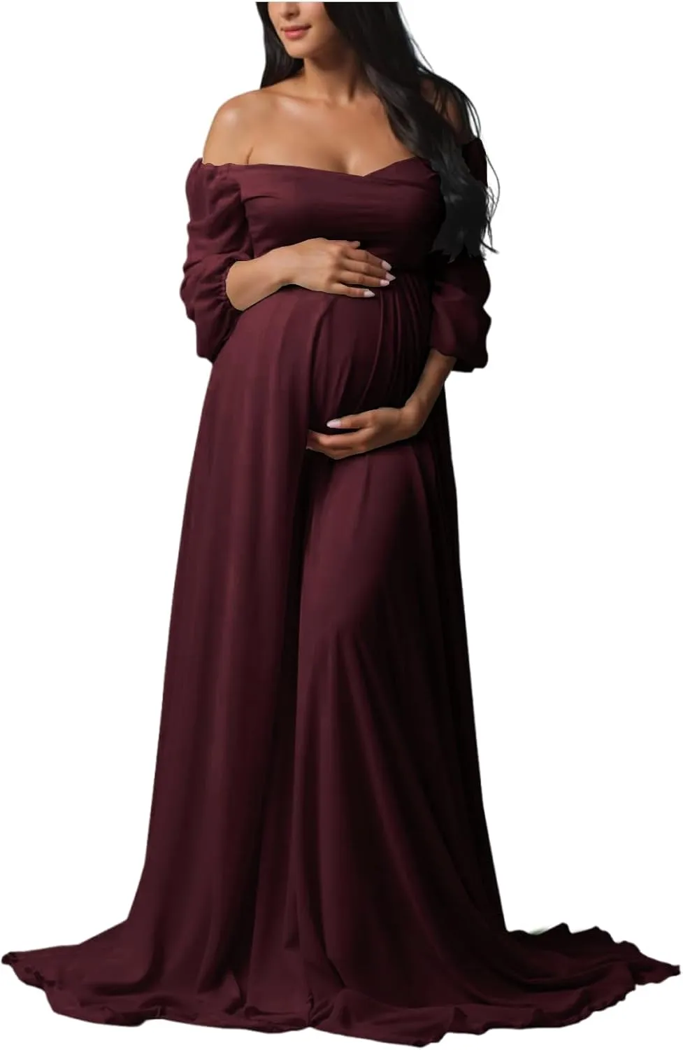 Sevintage Maternity Dress for Photoshoot Long Sleeve Chiffon Elegant Pregnancy Dresses Baby Shower Gowns