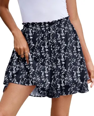 SimpleFun Womens Skorts Floral Ruffled Chiffon Flowy Shorts Summer Flared Mini Skirts