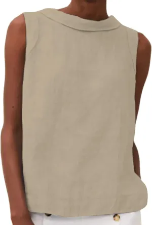 Sleeveless Lapel Collar Tops for Women Dressy Casual Linen Tank Tops Trendy Loose Baggy T Shirts Summer Basic Tops
