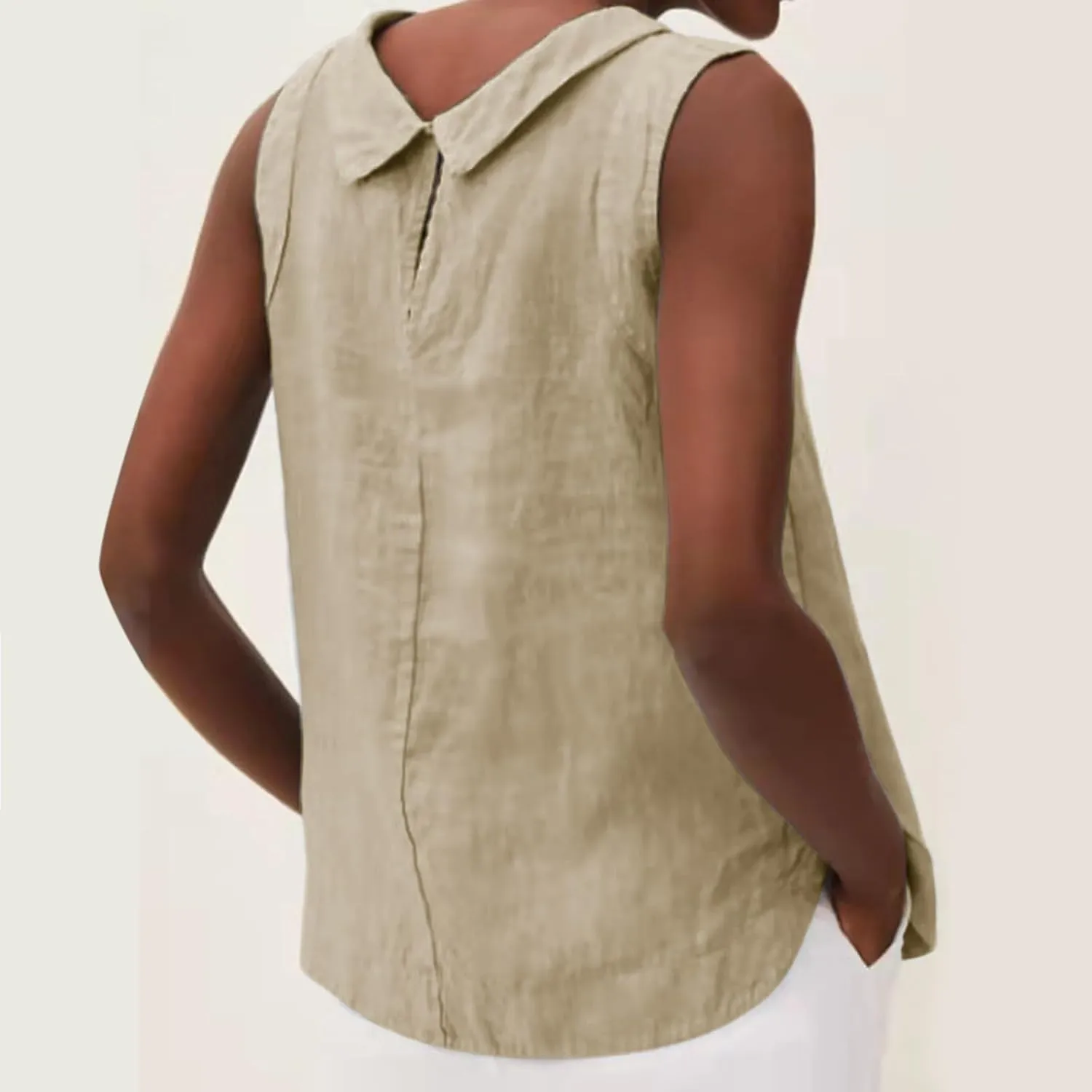 Sleeveless Lapel Collar Tops for Women Dressy Casual Linen Tank Tops Trendy Loose Baggy T Shirts Summer Basic Tops