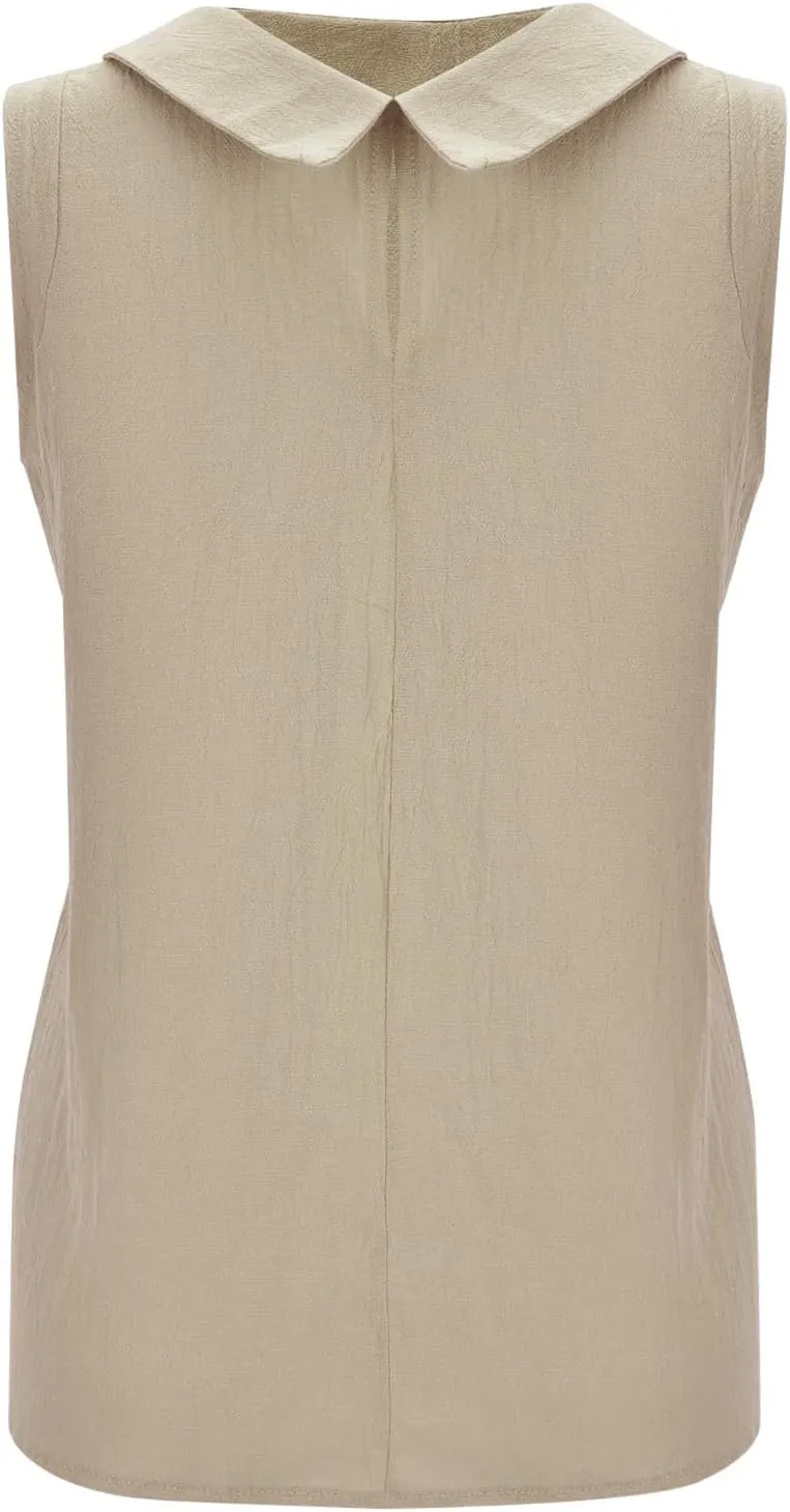 Sleeveless Lapel Collar Tops for Women Dressy Casual Linen Tank Tops Trendy Loose Baggy T Shirts Summer Basic Tops