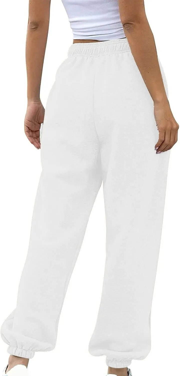 SMIDOW Womens Pockets High Waisted Sweatpants Workout Active Joggers Pants Baggy Drawstring Lounge Bottoms Trousers