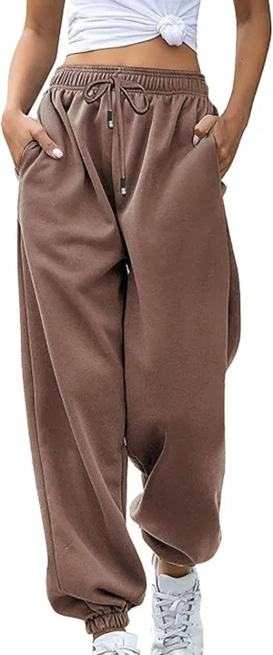 SMIDOW Womens Pockets High Waisted Sweatpants Workout Active Joggers Pants Baggy Drawstring Lounge Bottoms Trousers