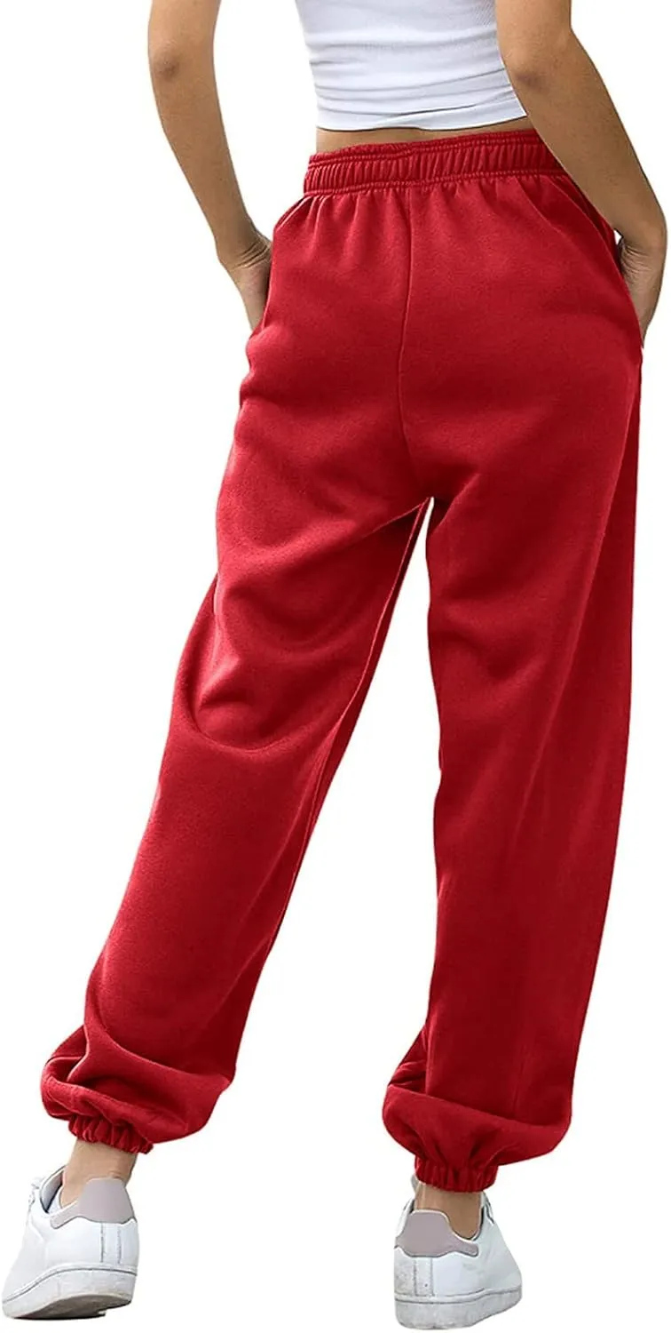 SMIDOW Womens Pockets High Waisted Sweatpants Workout Active Joggers Pants Baggy Drawstring Lounge Bottoms Trousers