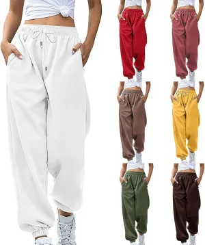 SMIDOW Womens Pockets High Waisted Sweatpants Workout Active Joggers Pants Baggy Drawstring Lounge Bottoms Trousers