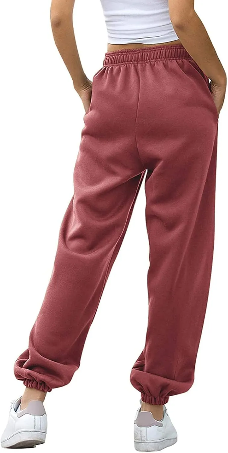 SMIDOW Womens Pockets High Waisted Sweatpants Workout Active Joggers Pants Baggy Drawstring Lounge Bottoms Trousers