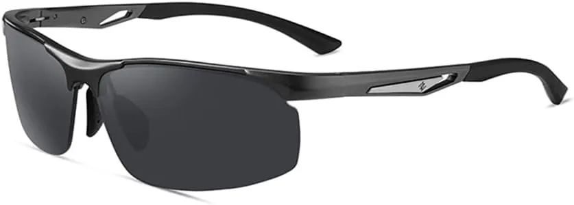 Sports Polarized Sunglasses, 7-Curve Ultra Wide View, Aluminum-Magnesium Frame, Dark Gray,Sunglasses for Men Cycling Driving Fishing Sun Glasses UV400 Protection