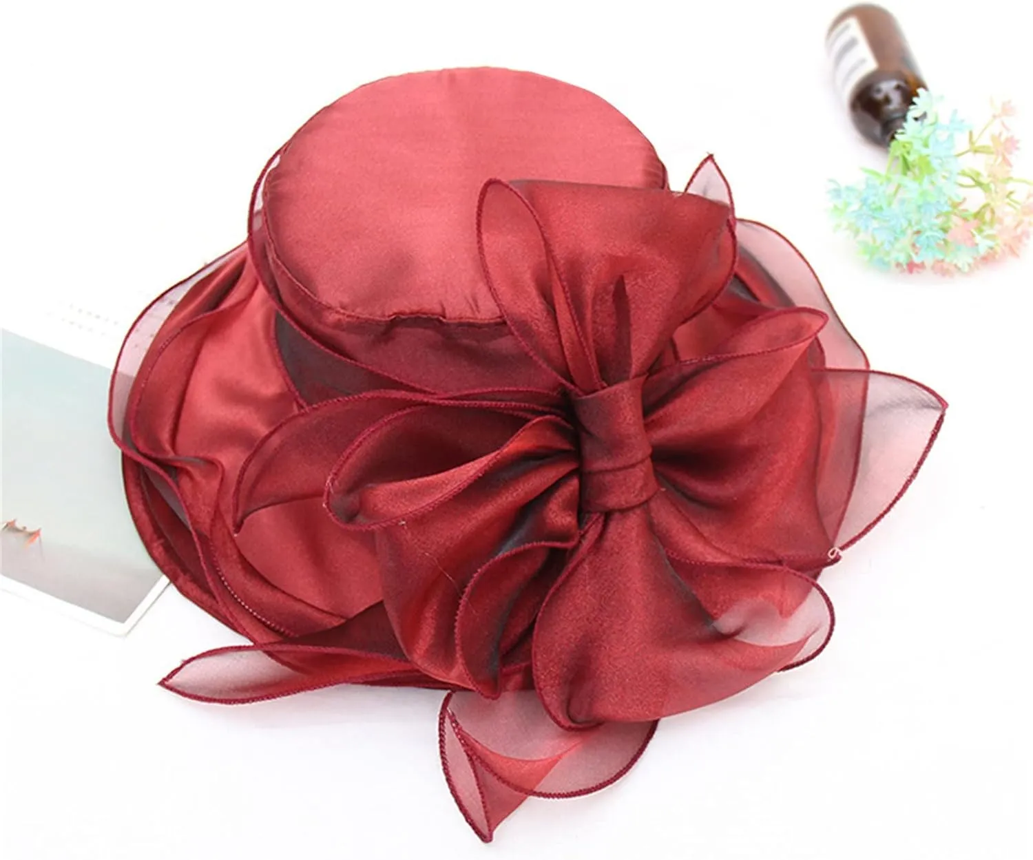 Spring Summer Mesh Sunshade Hat Flower Temperament Wedding Dress Hat Sun Dome Large Brim Hat Fashion Hat for