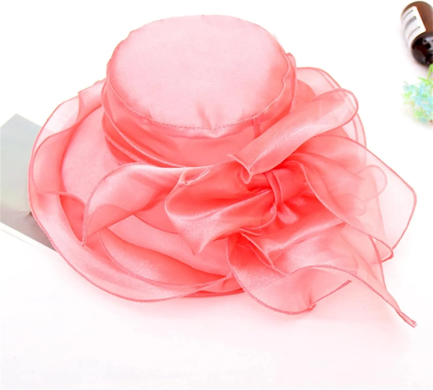 Spring Summer Mesh Sunshade Hat Flower Temperament Wedding Dress Hat Sun Dome Large Brim Hat Fashion Hat for
