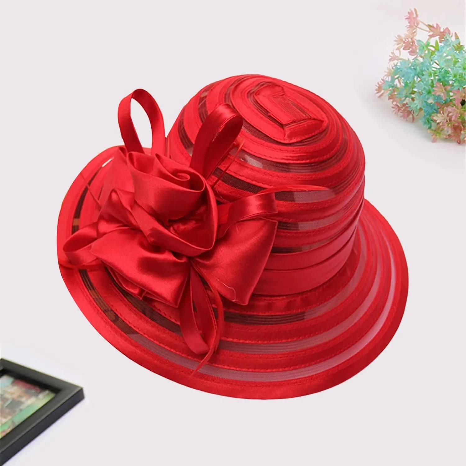 Spring Summer Mesh Sunshade Hat Flower Temperament Wedding Dress Hat Sun Dome Large Brim Hat Fashion Hat Forestry