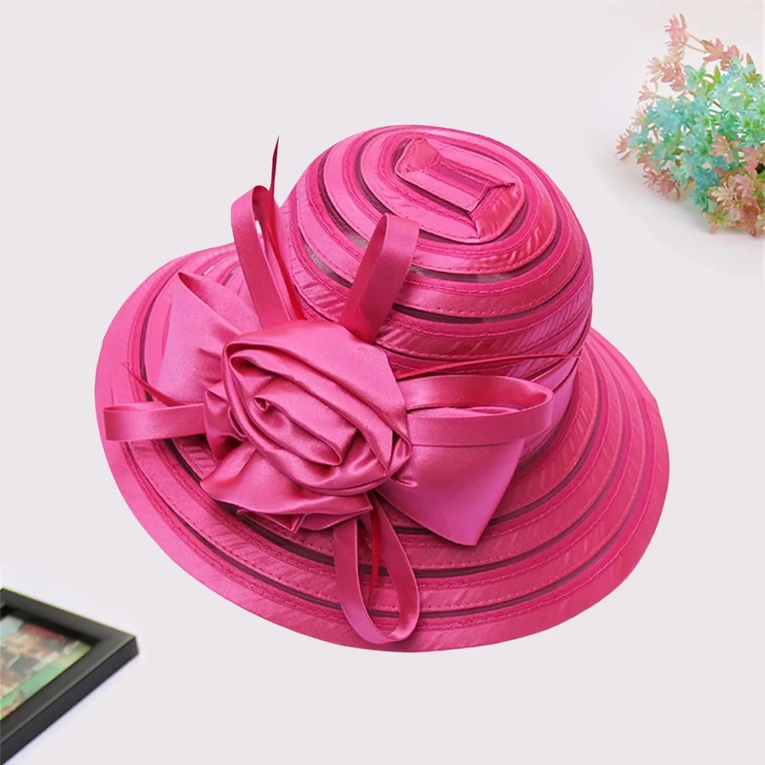 Spring Summer Mesh Sunshade Hat Flower Temperament Wedding Dress Hat Sun Dome Large Brim Hat Fashion Hat Forestry