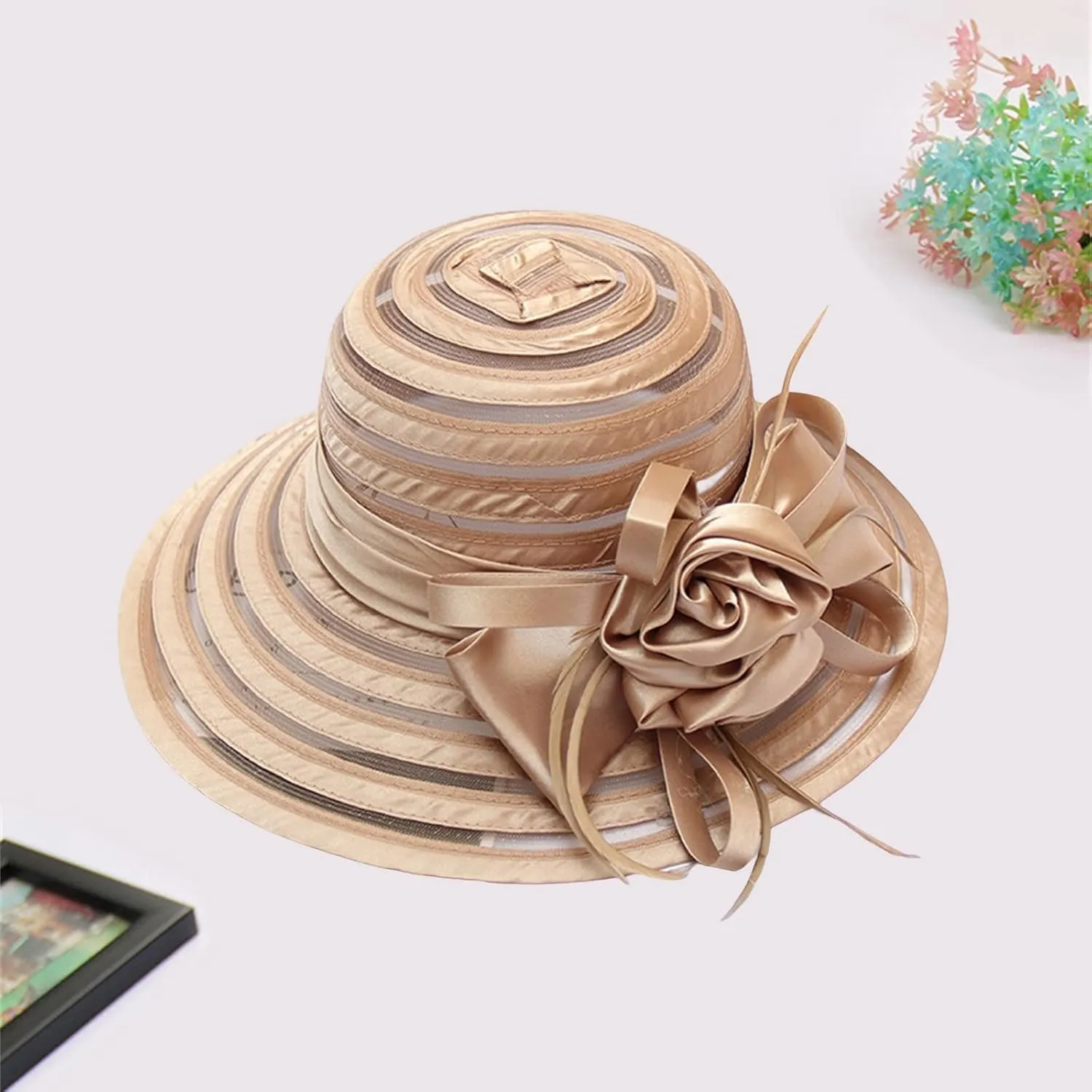 Spring Summer Mesh Sunshade Hat Flower Temperament Wedding Dress Hat Sun Dome Large Brim Hat Fashion Hat Forestry