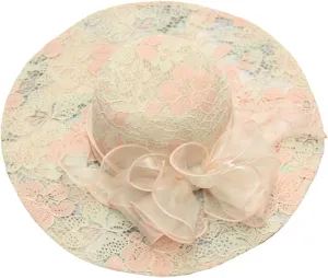 Spring Summer Mesh Sunshade Hat Flower Temperament Wedding Dress Hat Sun Dome Large Brim Hat Fashion Hat
