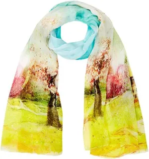 Square Large Neck Scarf Woman's Silk Long Shawls for Women Digital Printed Soft Lightweight (Multi ColoRood)