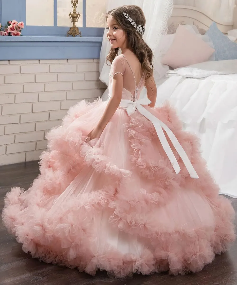 Stunning V-Back Luxury Pageant Tulle Ball Gowns for Girls 2-12 Year Old