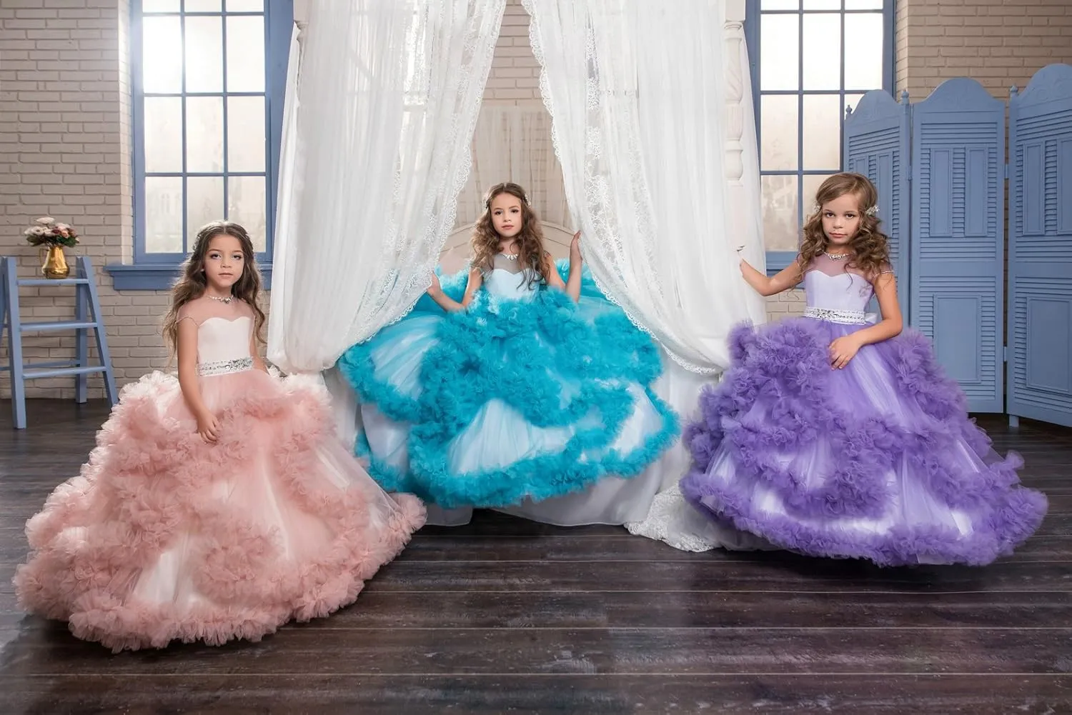 Stunning V-Back Luxury Pageant Tulle Ball Gowns for Girls 2-12 Year Old
