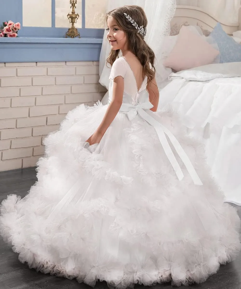 Stunning V-Back Luxury Pageant Tulle Ball Gowns for Girls 2-12 Year Old