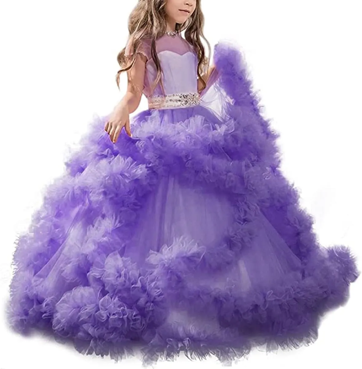 Stunning V-Back Luxury Pageant Tulle Ball Gowns for Girls 2-12 Year Old