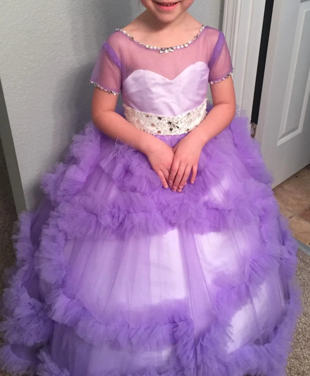 Stunning V-Back Luxury Pageant Tulle Ball Gowns for Girls 2-12 Year Old