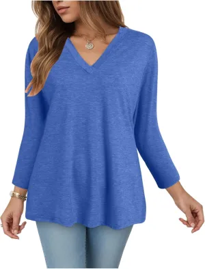 Summer Tops for Women 2025 3/4 Sleeve V Neck Shirts Casual Tunic Tops Fashion Cute Blouse Loose Basic Tops