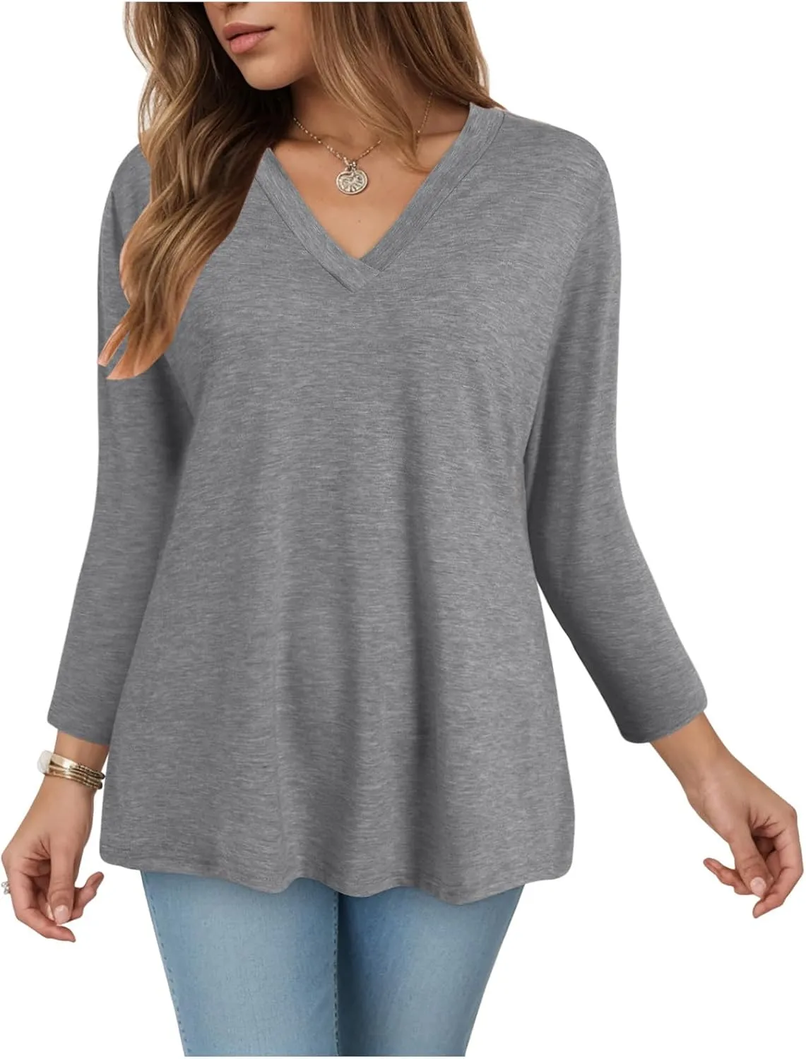 Summer Tops for Women 2025 3/4 Sleeve V Neck Shirts Casual Tunic Tops Fashion Cute Blouse Loose Basic Tops