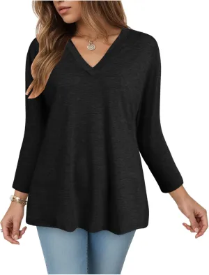 Summer Tops for Women 2025 3/4 Sleeve V Neck Shirts Casual Tunic Tops Fashion Cute Blouse Loose Basic Tops