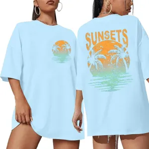 Sunshine Shirt Tops Women Summer Beach Sunshine Oversized Tee Tops Casual Loose Fit Holiday T Shirt Tops