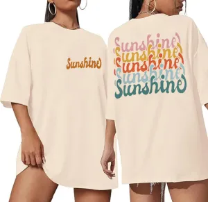 Sunshine Shirt Tops Women Summer Beach Sunshine Oversized Tee Tops Casual Loose Fit Holiday T Shirt Tops