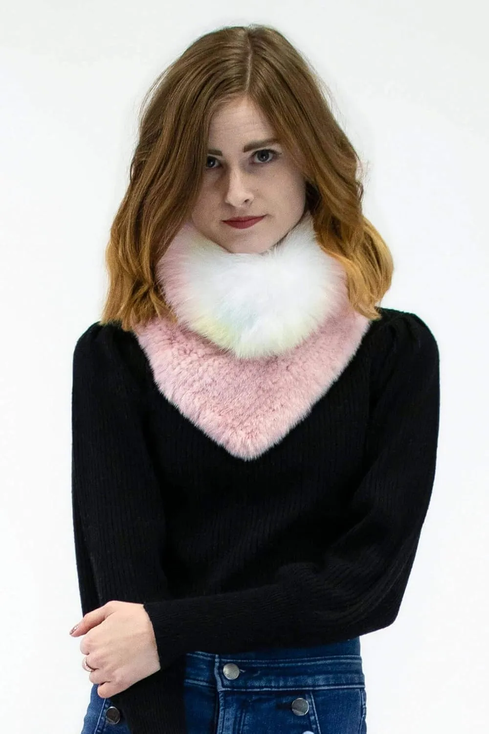 surell Real Mink Fur Collar with Fox Trim - Luxury Winter Scarf and Neck Warmer for Women