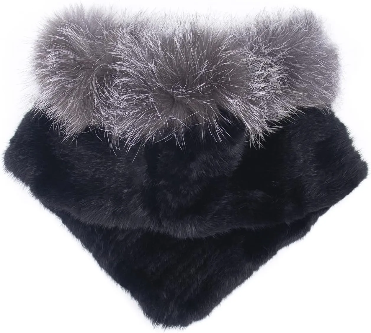 surell Real Mink Fur Collar with Fox Trim - Luxury Winter Scarf and Neck Warmer for Women