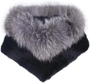 surell Real Mink Fur Collar with Fox Trim - Luxury Winter Scarf and Neck Warmer for Women