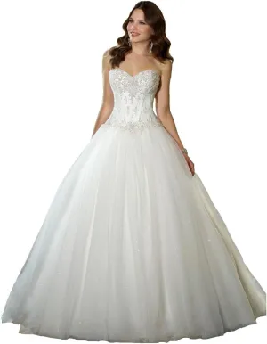 Sweetheart Wedding Dresses for Bride Backless Beaded Corset Applique Tulle Puffy Evening Gowns