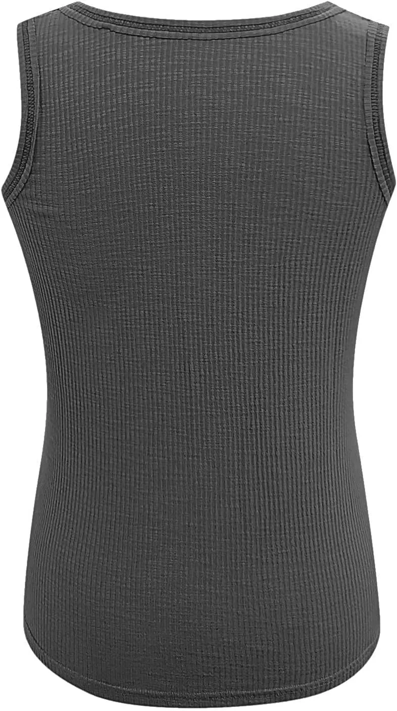 Tank Tops for Women Sleeveless Henley Tank Tops Ribbed V Neck Button Down T Shirts Summer Slim Fit Tee Tops