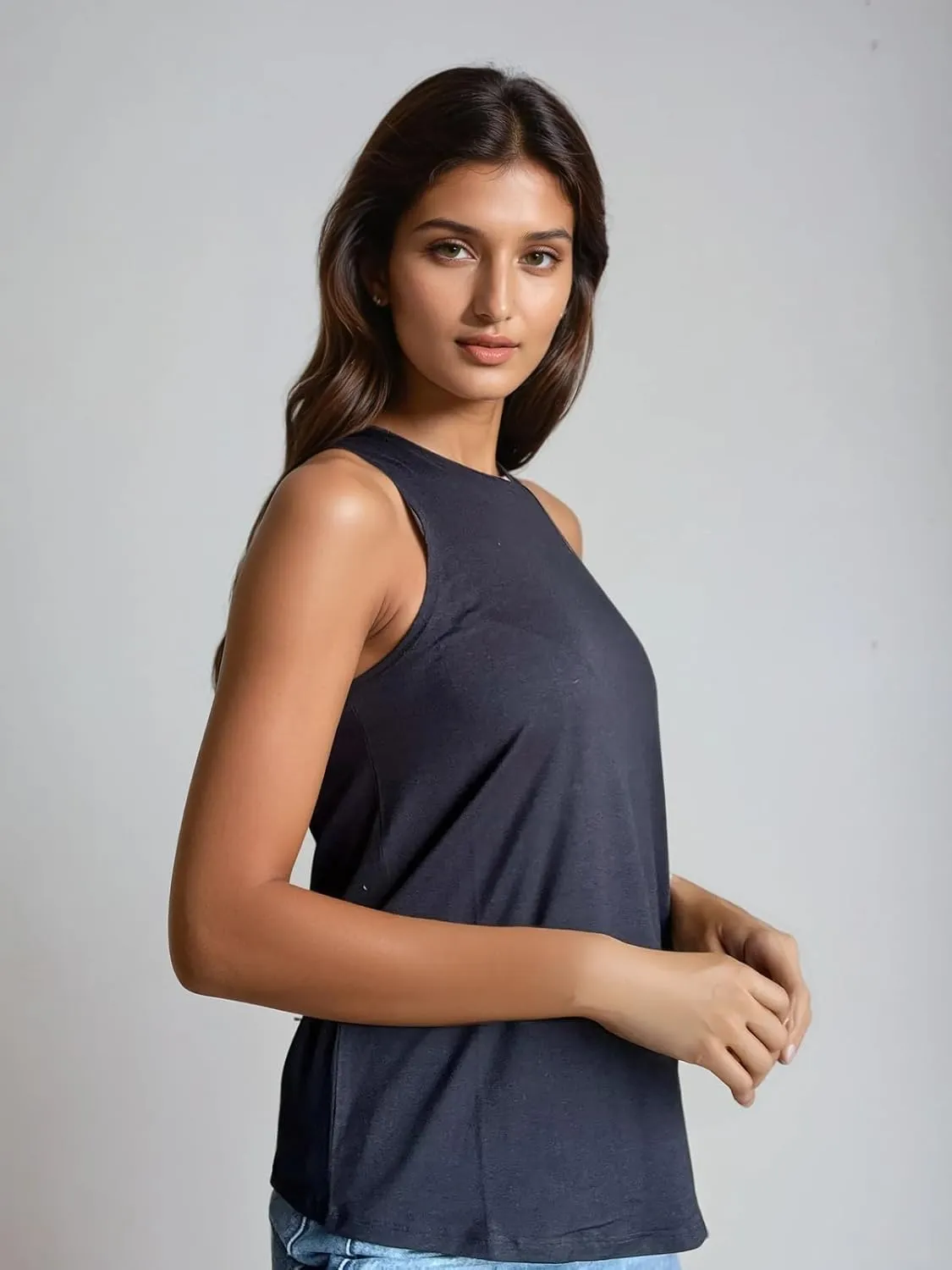 Tank Tops for Women, Sleeveless High Neck Tank Tops Fashion Summer Casual Basic Cotton Halter Tops for Women, Regular Fit