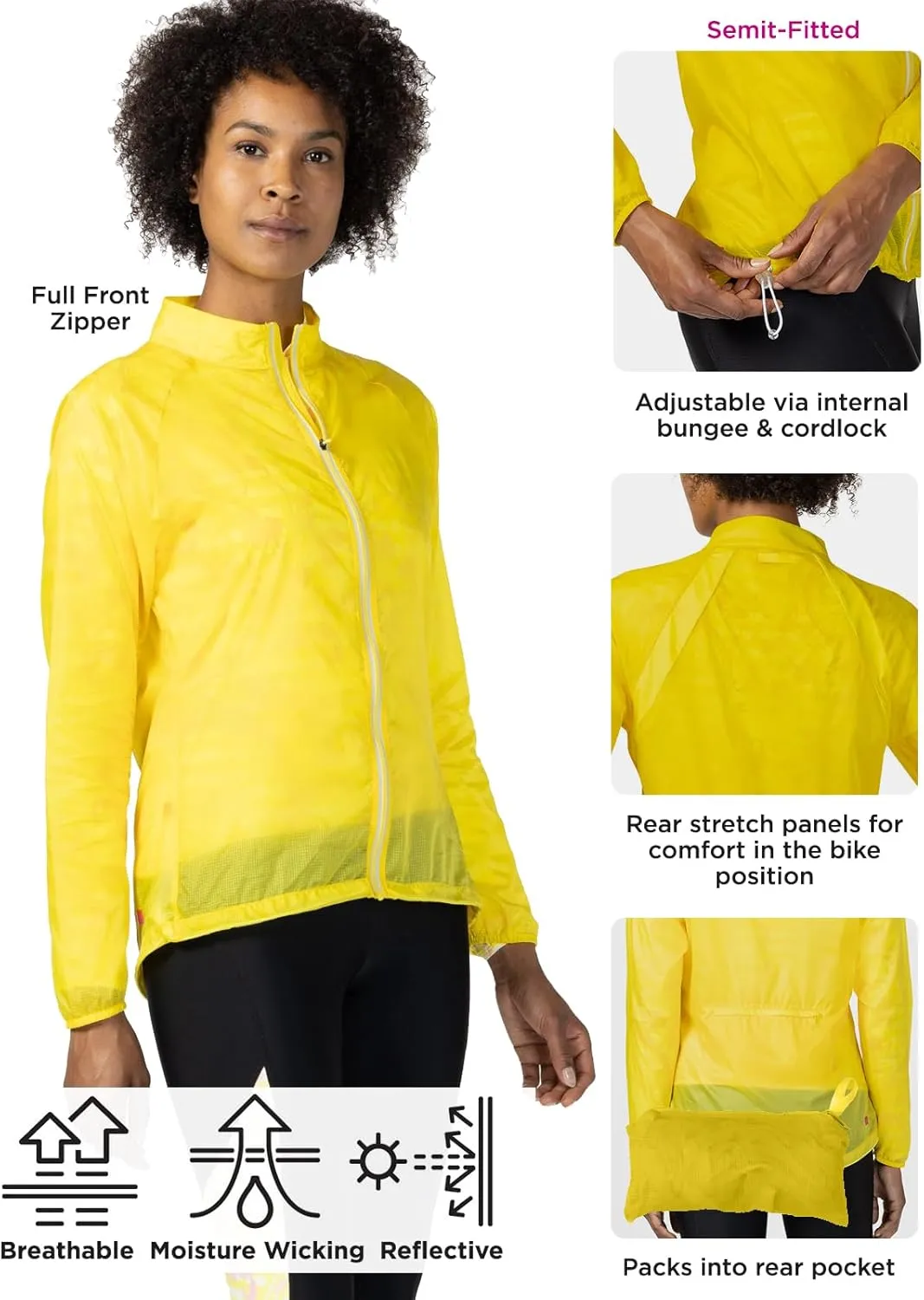 Terry Mistral Packable Womens Running Cycling Jacket Semi-Fitted Lightweight Reflective Windproof Soft Shell Windbreaker