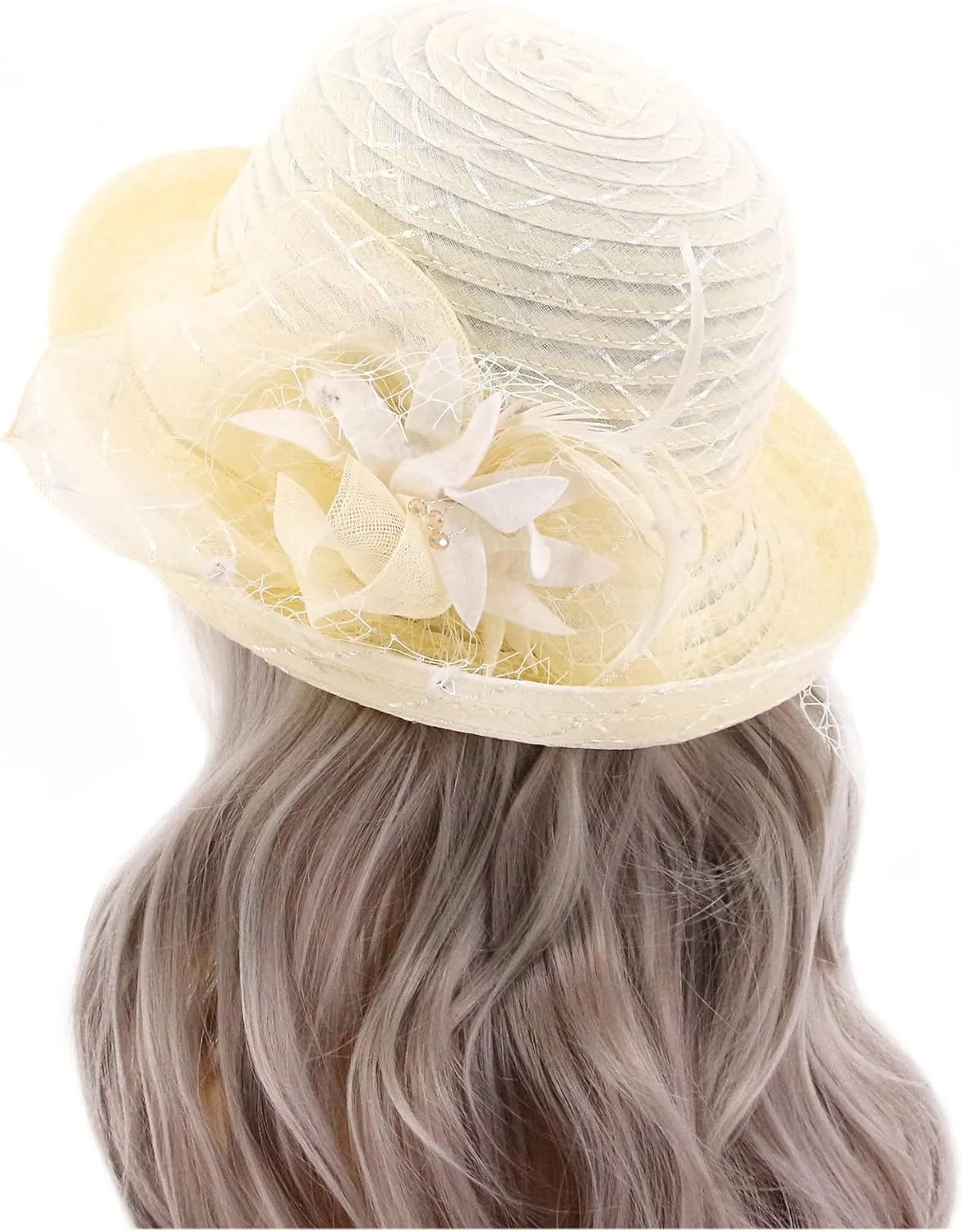 Testudineus Women's Organza Church Hat Kentucky Derby Fascinator Cap for Tea Party Bridal Wedding Dress Sun Hat