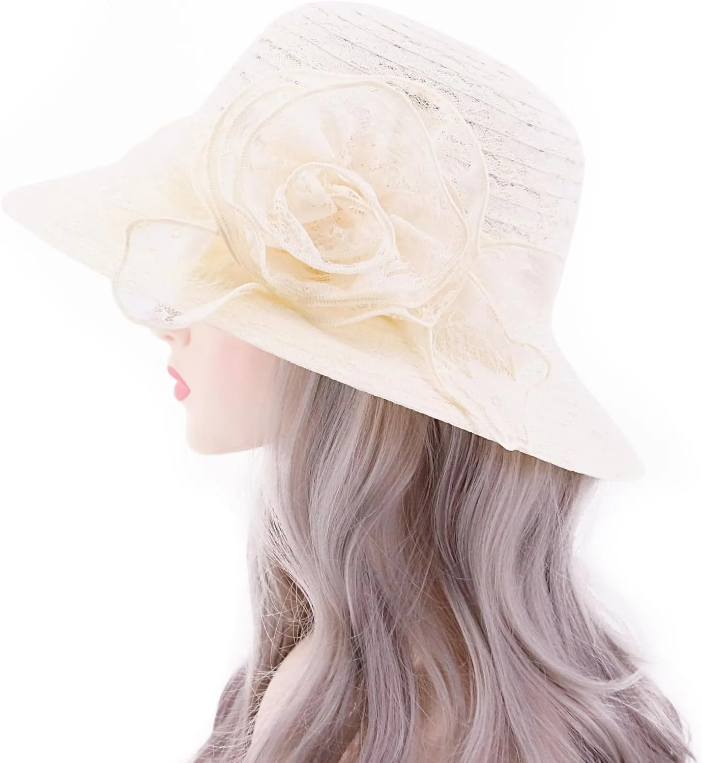 Testudineus Women's Organza Church Hat Kentucky Derby Fascinator Cap for Tea Party Bridal Wedding Dress Sun Hat