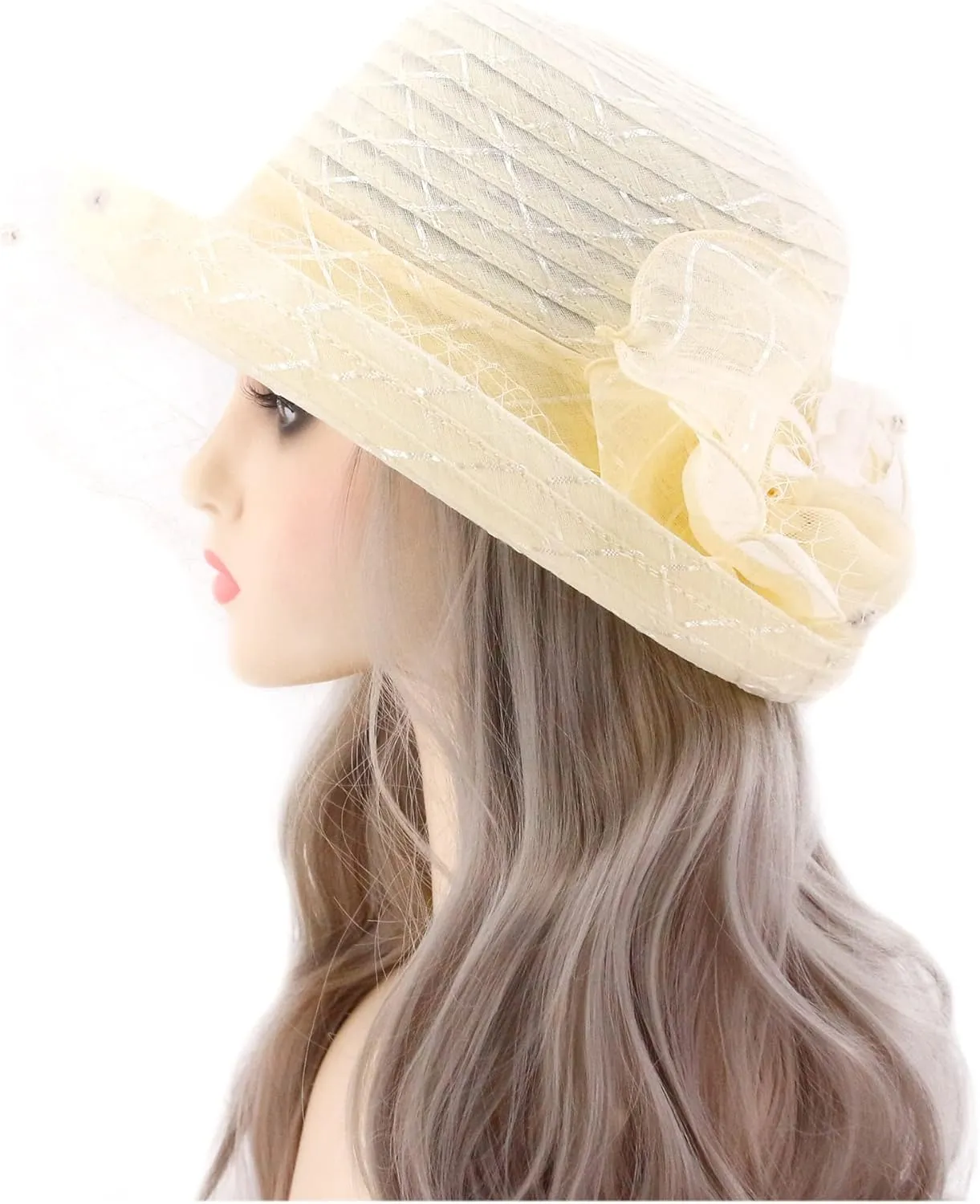 Testudineus Women's Organza Church Hat Kentucky Derby Fascinator Cap for Tea Party Bridal Wedding Dress Sun Hat