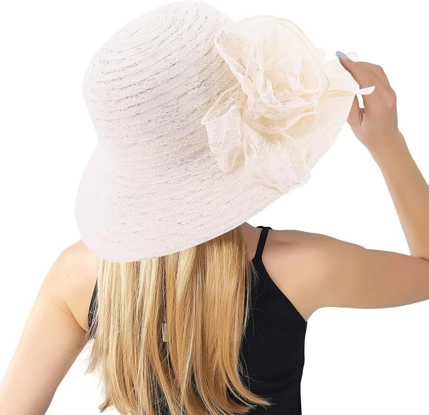 Testudineus Women's Organza Church Hat Kentucky Derby Fascinator Cap for Tea Party Bridal Wedding Dress Sun Hat