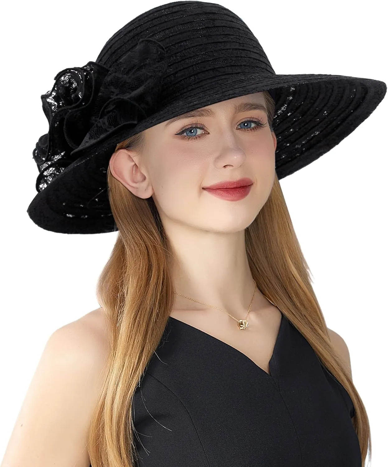 Testudineus Women's Organza Church Hat Kentucky Derby Fascinator Cap for Tea Party Bridal Wedding Dress Sun Hat
