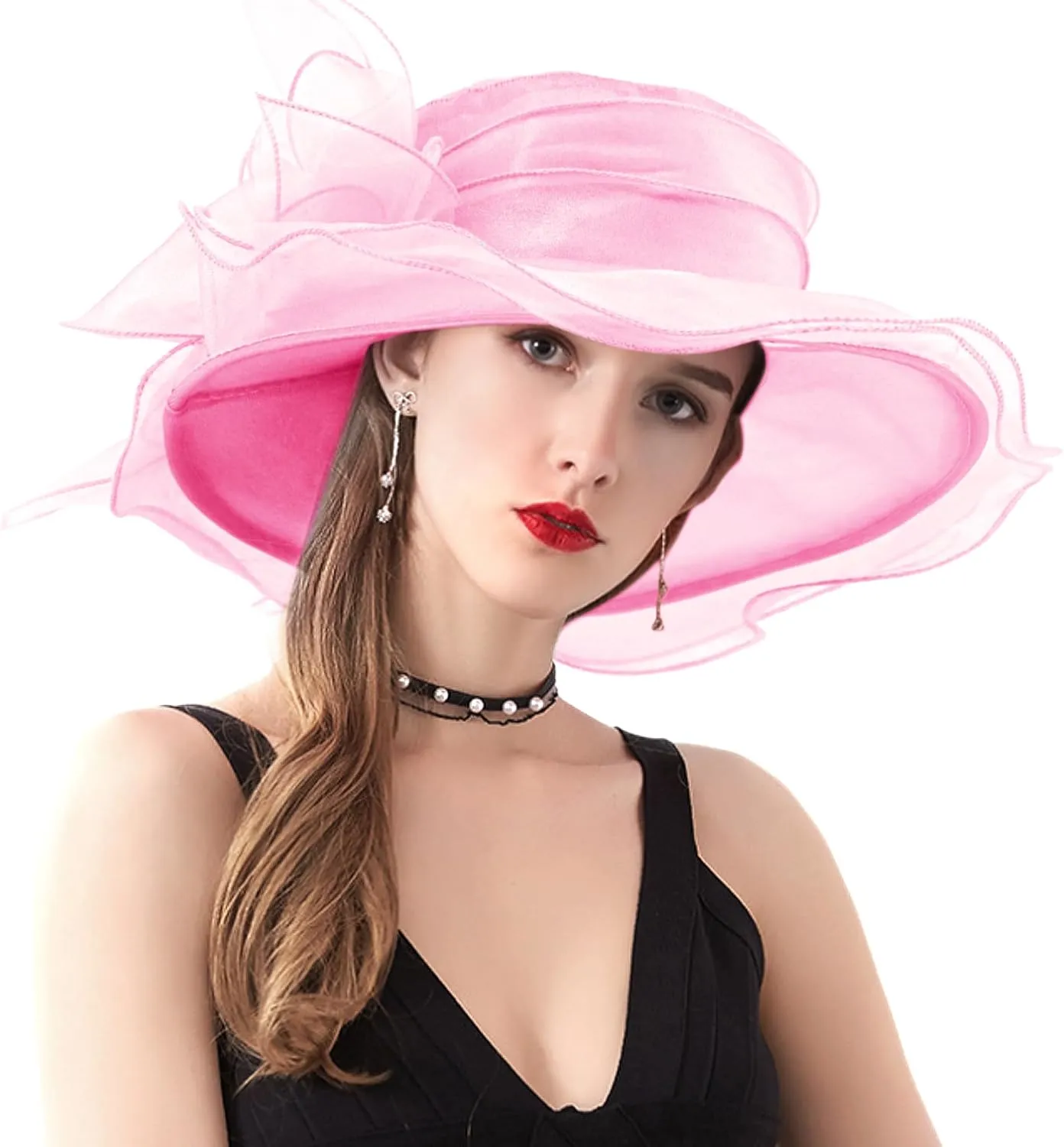 Testudineus Women's Organza Church Hat Kentucky Derby Fascinator Cap for Tea Party Bridal Wedding Dress Sun Hat