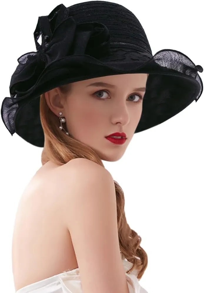 Testudineus Women's Organza Church Hat Kentucky Derby Fascinator Cap for Tea Party Bridal Wedding Dress Sun Hat