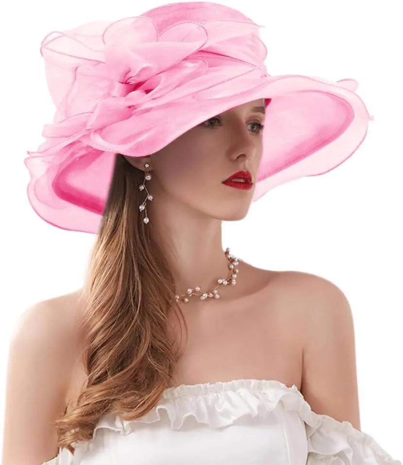 Testudineus Women's Organza Church Hat Kentucky Derby Fascinator Cap for Tea Party Bridal Wedding Dress Sun Hat