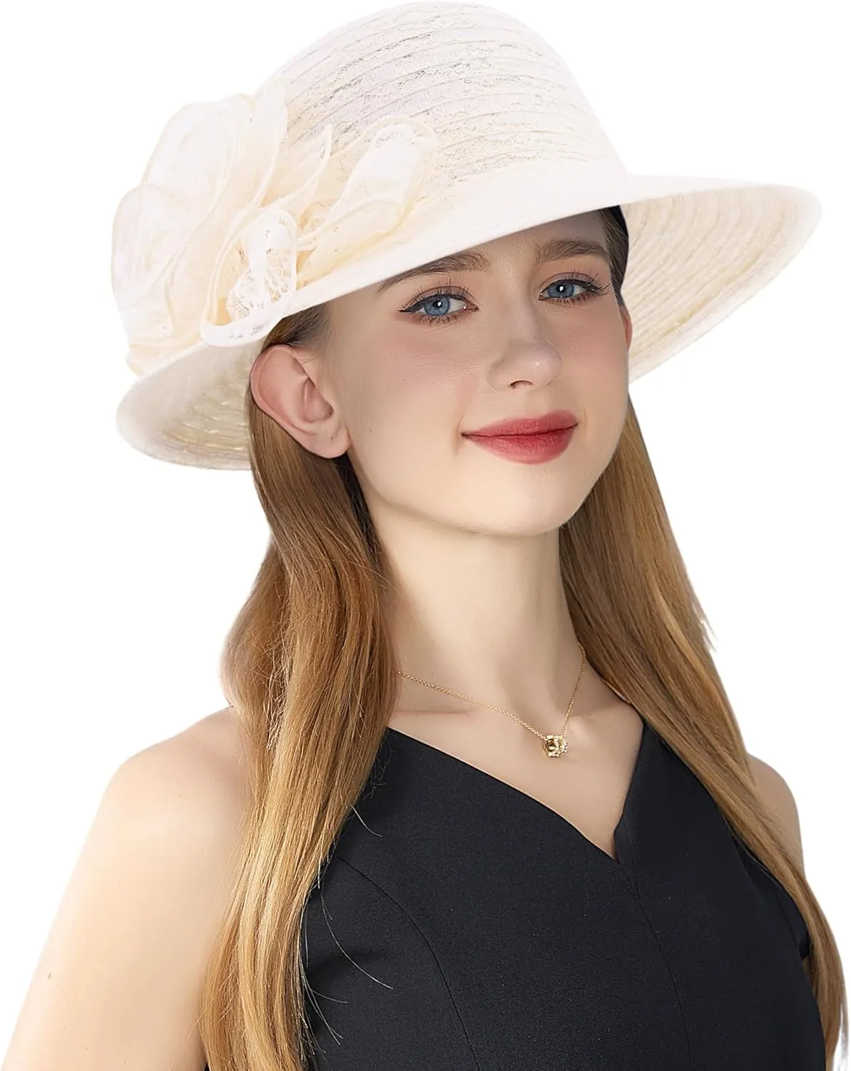 Testudineus Women's Organza Church Hat Kentucky Derby Fascinator Cap for Tea Party Bridal Wedding Dress Sun Hat