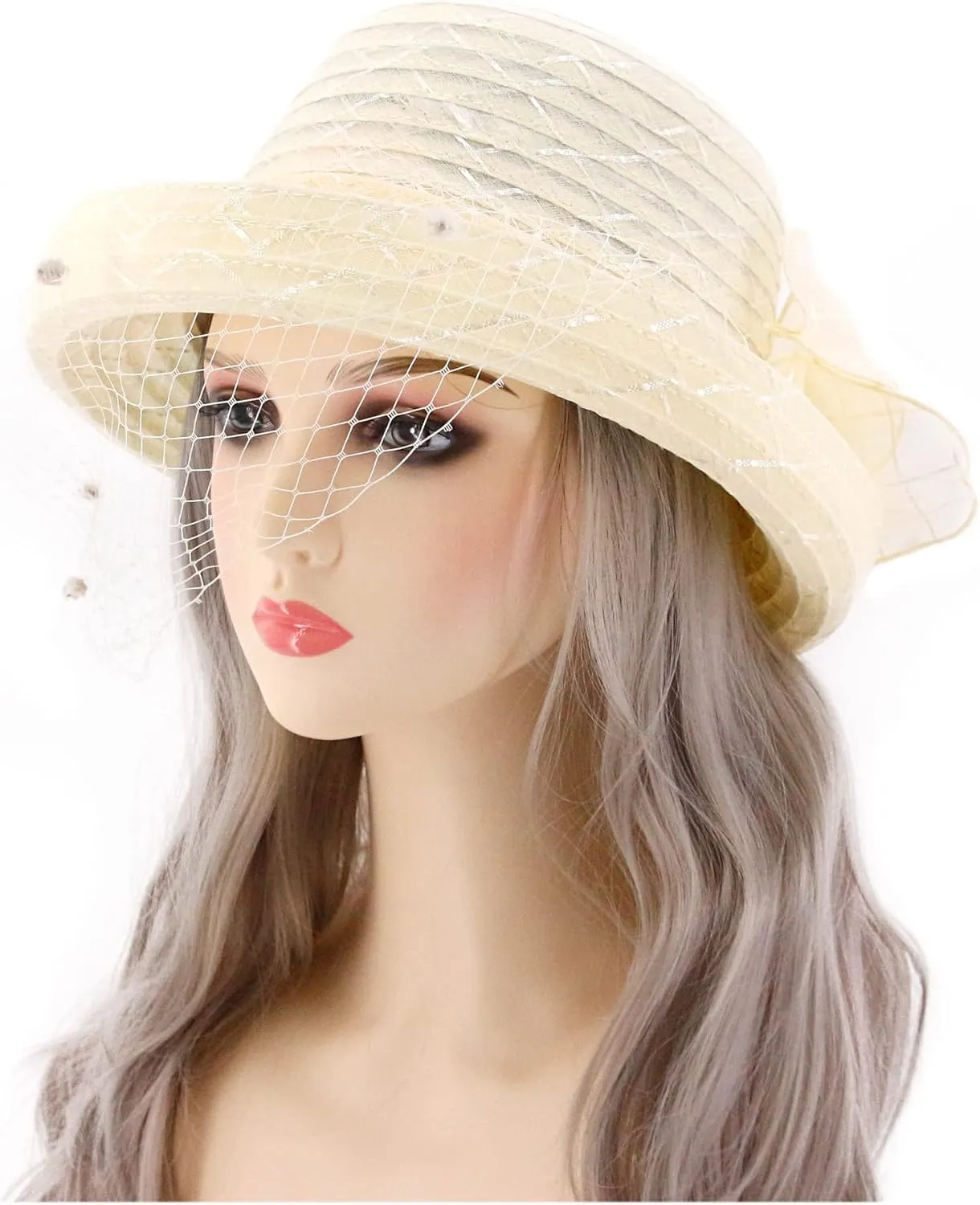 Testudineus Women's Organza Church Hat Kentucky Derby Fascinator Cap for Tea Party Bridal Wedding Dress Sun Hat